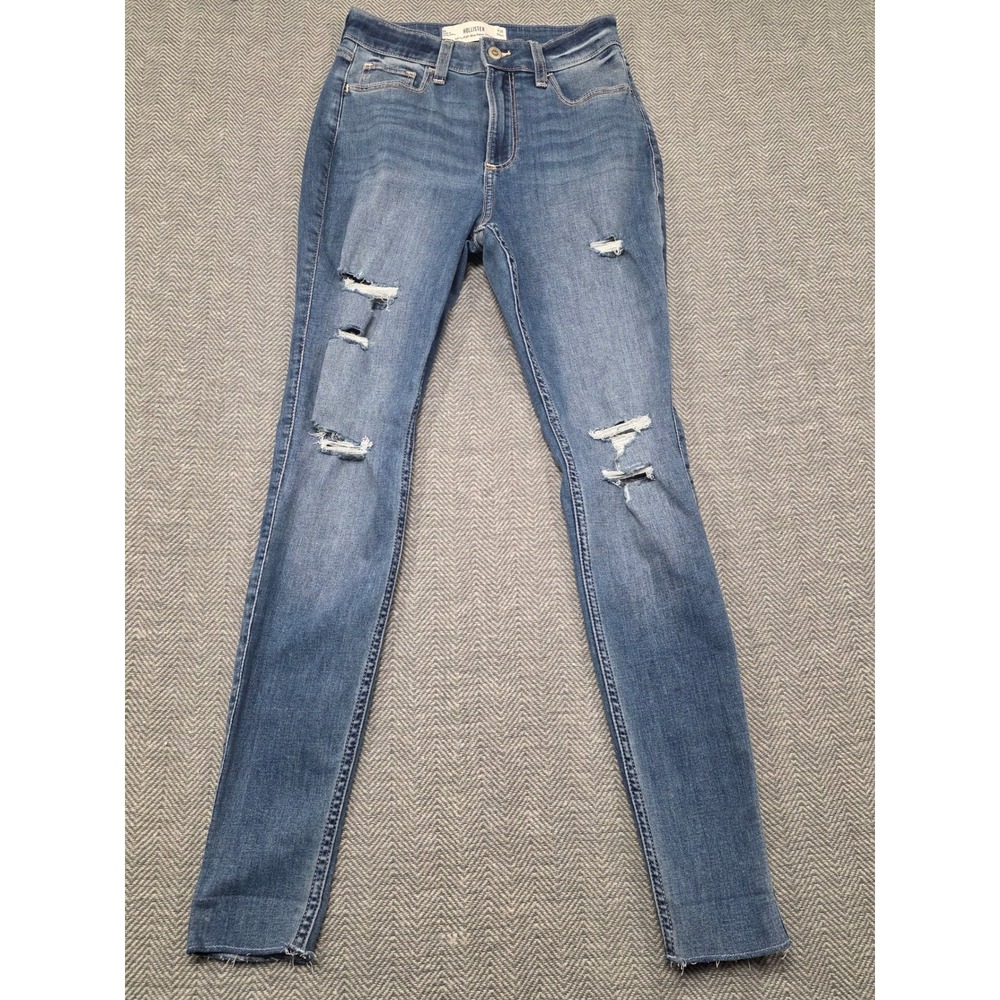 Hollister Curvy High-Rise Super Skinny Distressed Jeans W25‎ Short Medium Wash